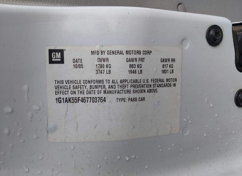 Photo 9 of 2006 Chevrolet Cobalt LS (VIN 1G1AK55F467703764)