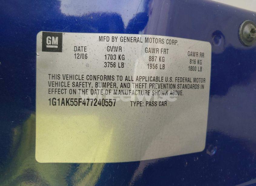 Photo 9 of 2007 Chevrolet Cobalt LS (VIN 1G1AK55F477240557)