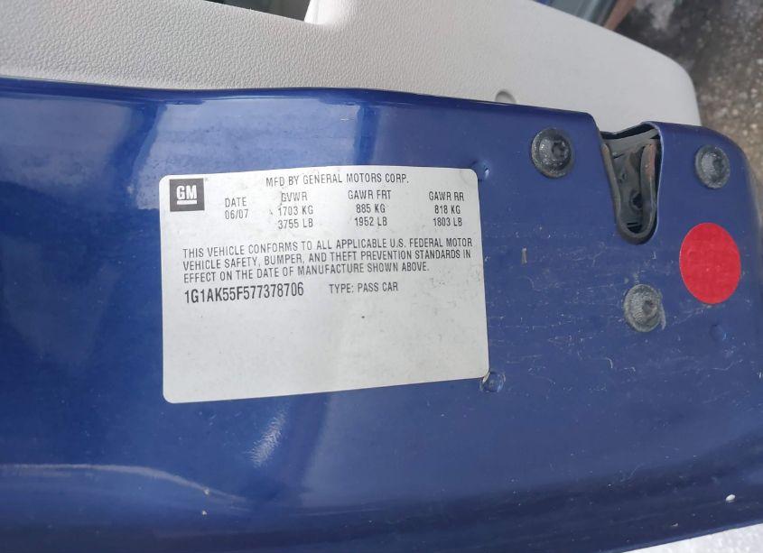 Photo 9 of 2007 Chevrolet Cobalt LS (VIN 1G1AK55F577378706)