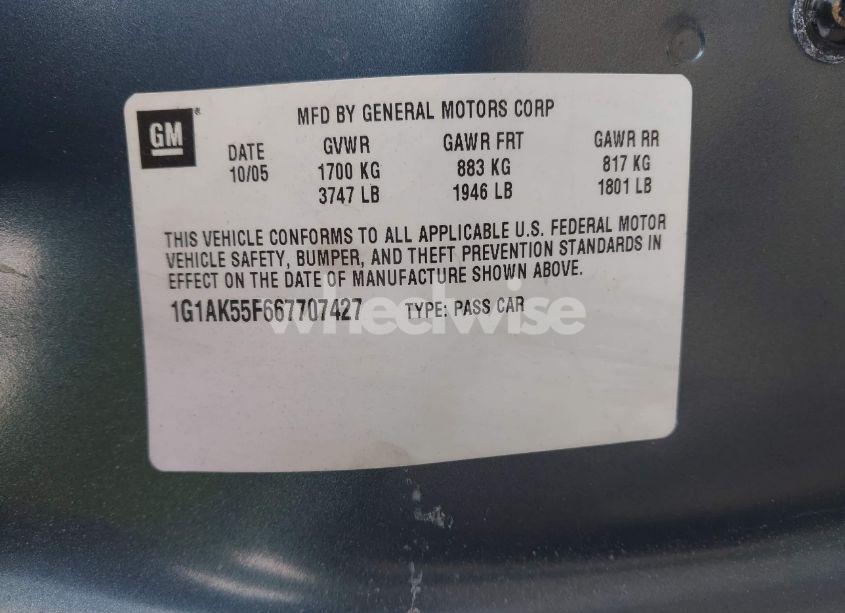 Photo 9 of 2006 Chevrolet Cobalt LS (VIN 1G1AK55F667707427)