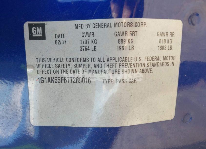 Photo 9 of 2007 Chevrolet Cobalt LS (VIN 1G1AK55F677289016)