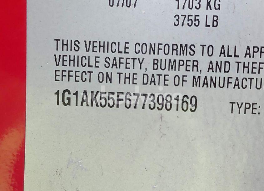 Photo 9 of 2007 Chevrolet Cobalt LS (VIN 1G1AK55F677398169)