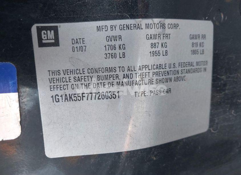 Photo 9 of 2007 Chevrolet Cobalt LS (VIN 1G1AK55F777260351)