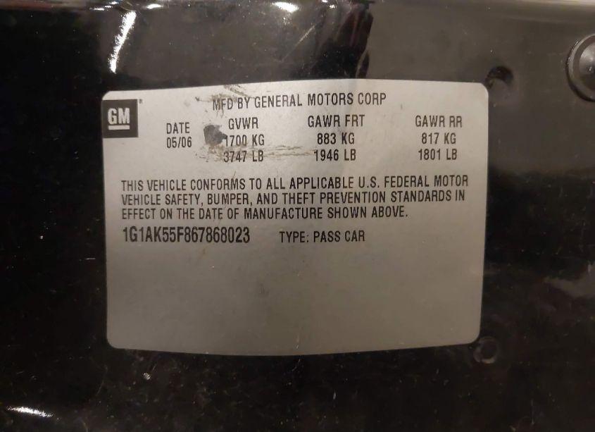 Photo 9 of 2006 Chevrolet Cobalt LS (VIN 1G1AK55F867868023)