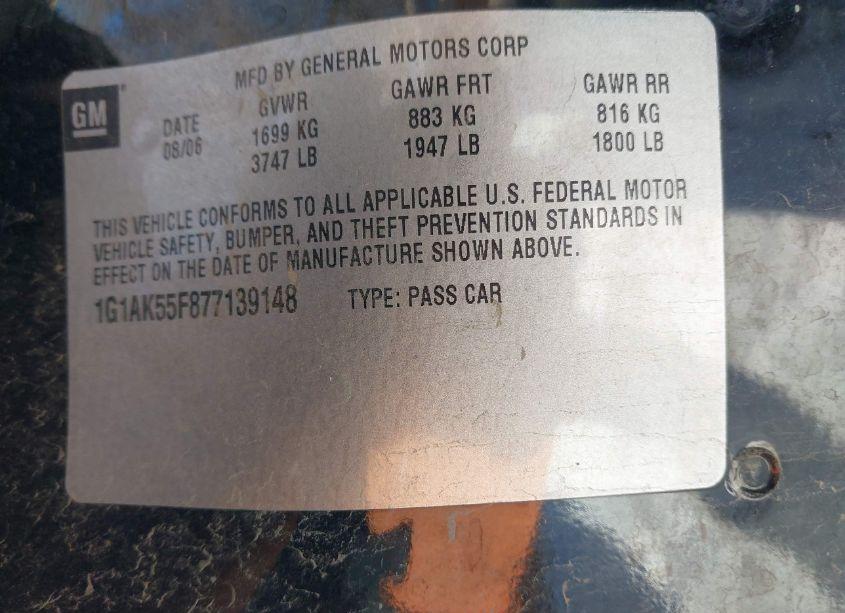 Photo 9 of 2007 Chevrolet Cobalt LS (VIN 1G1AK55F877139148)