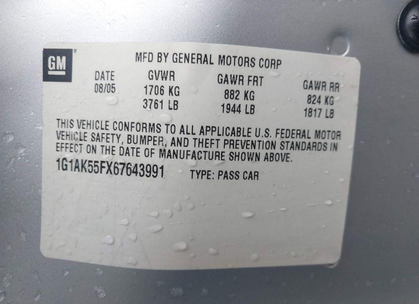 Photo 9 of 2006 Chevrolet Cobalt LS (VIN 1G1AK55FX67643991)