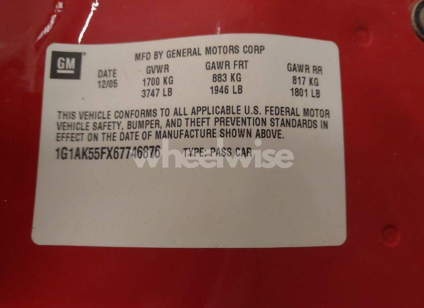 Photo 9 of 2006 Chevrolet Cobalt LS (VIN 1G1AK55FX67746876)