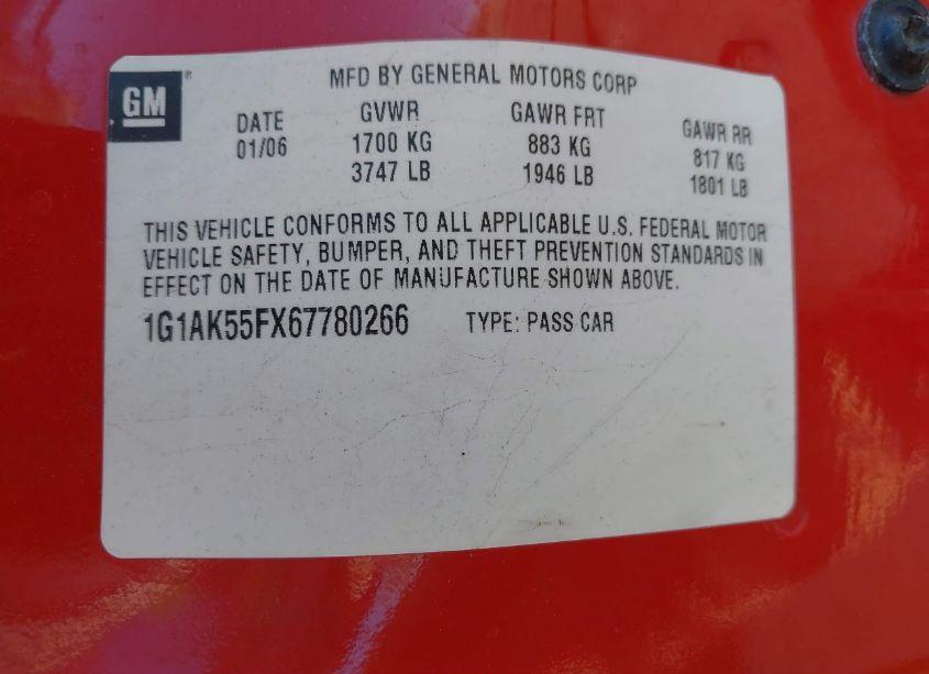 Photo 9 of 2006 Chevrolet Cobalt LS (VIN 1G1AK55FX67780266)