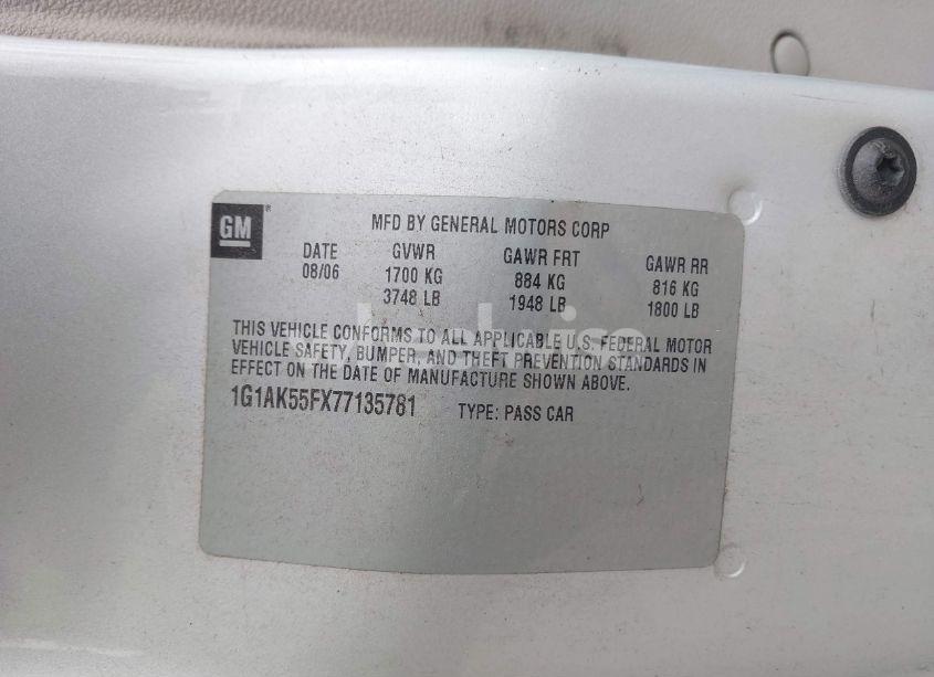 Photo 9 of 2007 Chevrolet Cobalt LS (VIN 1G1AK55FX77135781)