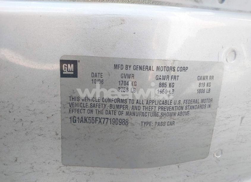 Photo 9 of 2007 Chevrolet Cobalt LS (VIN 1G1AK55FX77190988)