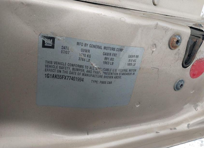 Photo 9 of 2007 Chevrolet Cobalt LS (VIN 1G1AK55FX77401994)