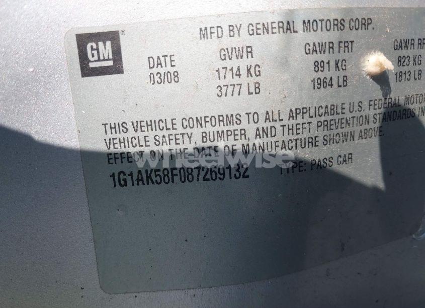 Photo 9 of 2008 Chevrolet Cobalt LS (VIN 1G1AK58F087269132)