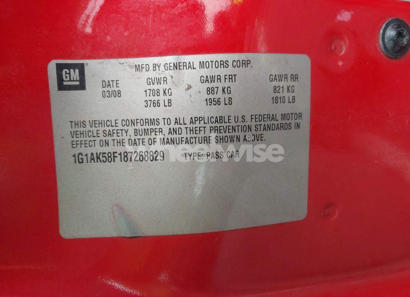 Photo 9 of 2008 Chevrolet Cobalt LS (VIN 1G1AK58F187268829)