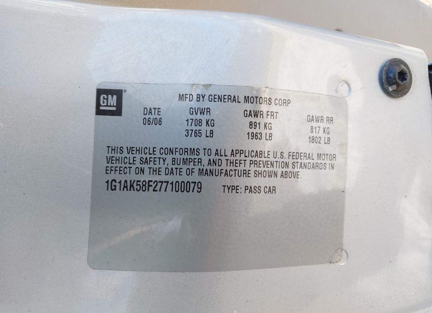 Photo 9 of 2007 Chevrolet Cobalt LS (VIN 1G1AK58F277100079)