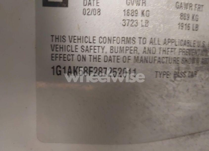 Photo 9 of 2008 Chevrolet Cobalt LS (VIN 1G1AK58F287252011)