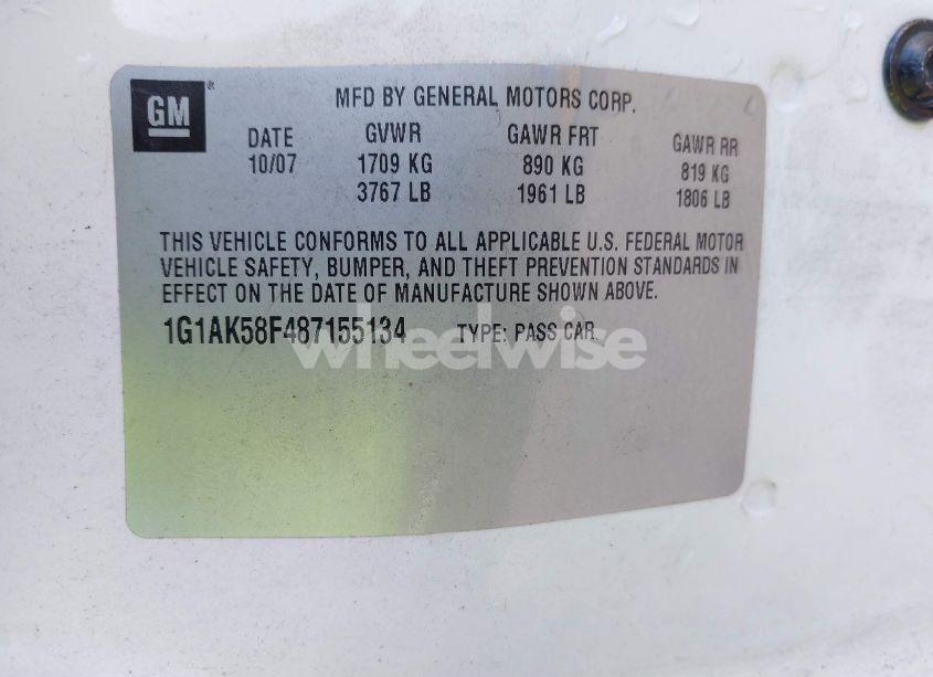 Photo 9 of 2008 Chevrolet Cobalt LS (VIN 1G1AK58F487155134)