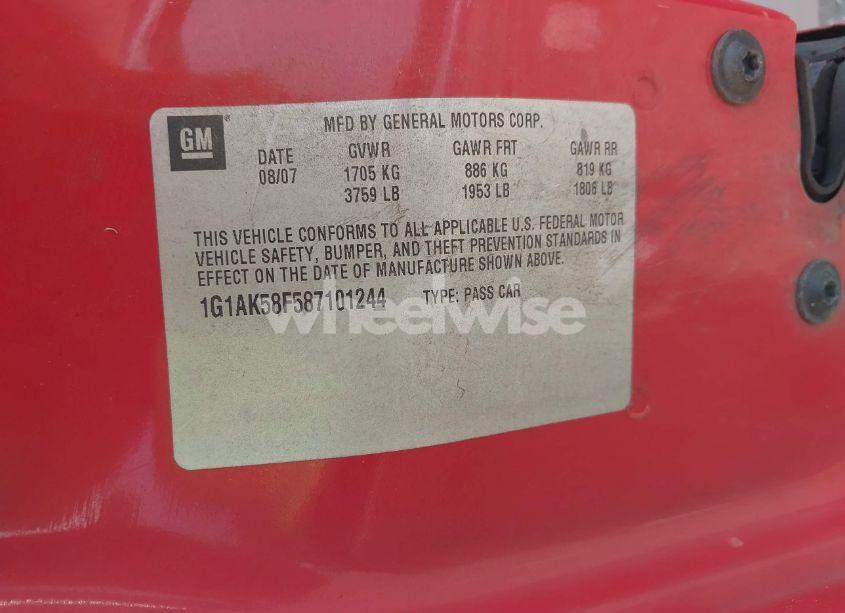 Photo 9 of 2008 Chevrolet Cobalt LS (VIN 1G1AK58F587101244)