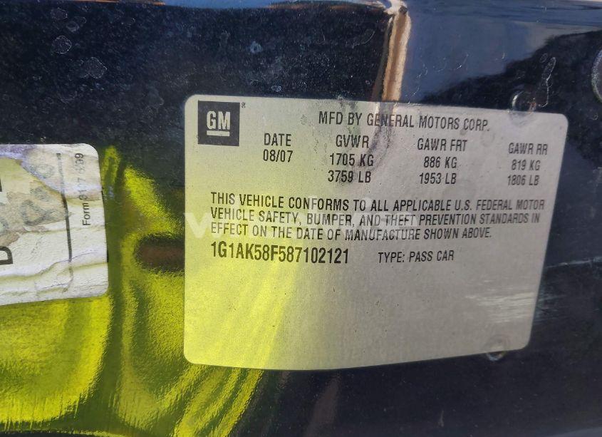 Photo 9 of 2008 Chevrolet Cobalt LS (VIN 1G1AK58F587102121)