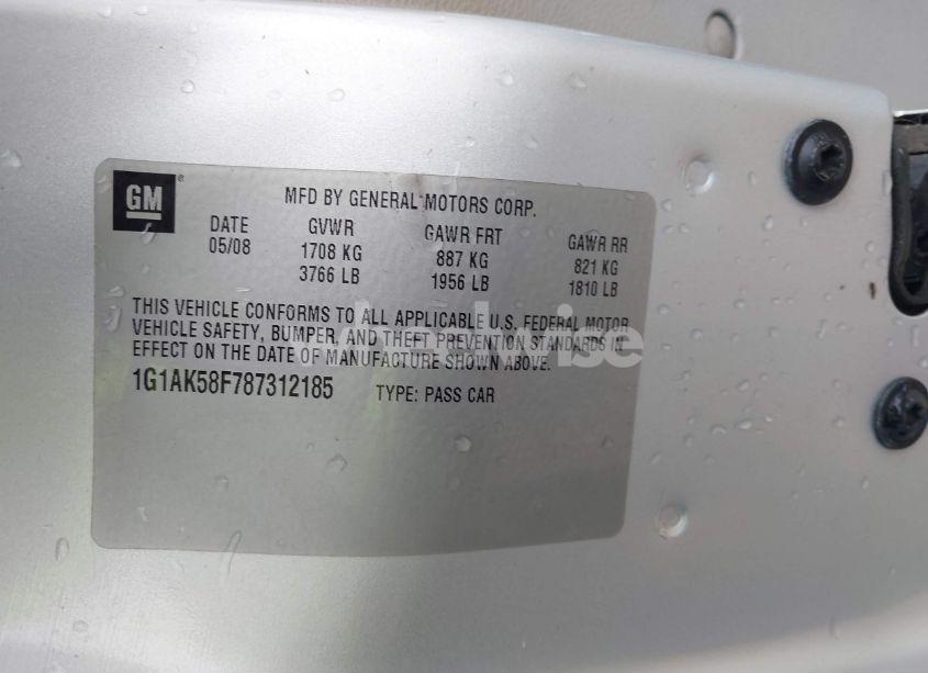 Photo 9 of 2008 Chevrolet Cobalt LS (VIN 1G1AK58F787312185)