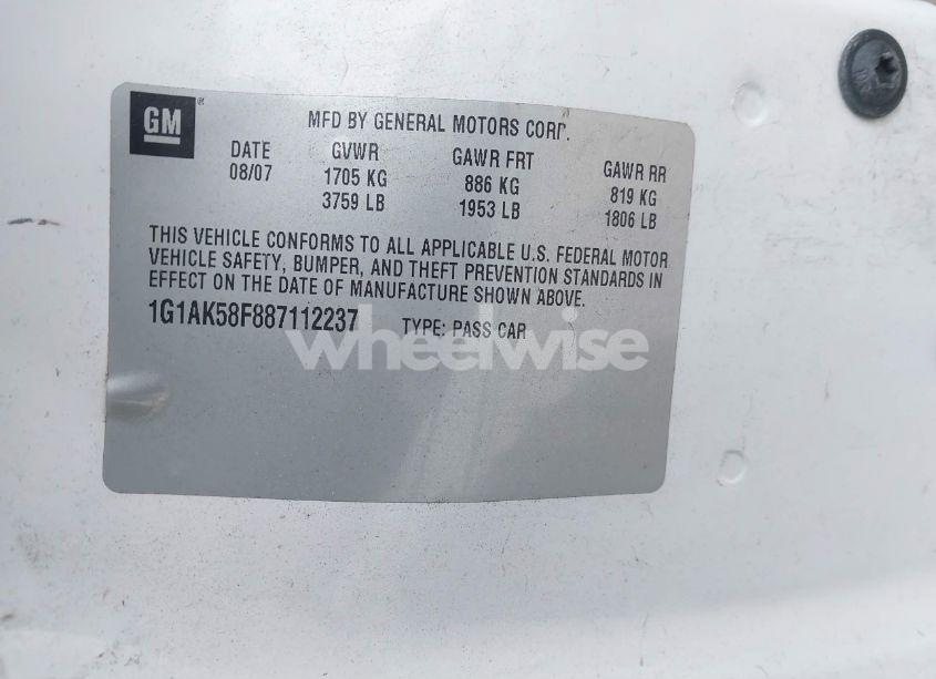 Photo 9 of 2008 Chevrolet Cobalt LS (VIN 1G1AK58F887112237)