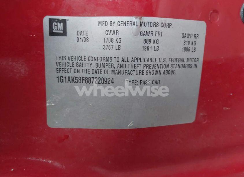 Photo 9 of 2008 Chevrolet Cobalt LS (VIN 1G1AK58F887220924)