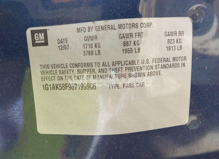 Photo 9 of 2008 Chevrolet Cobalt LS (VIN 1G1AK58F987199906)