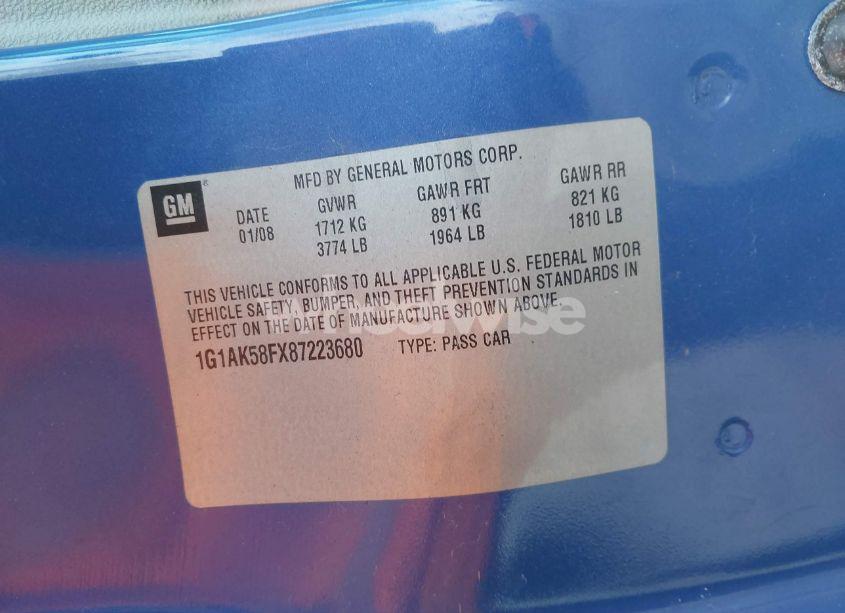 Photo 9 of 2008 Chevrolet Cobalt LS (VIN 1G1AK58FX87223680)