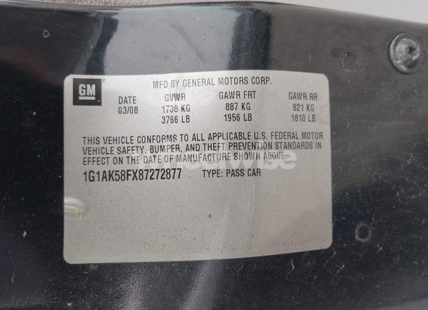 Photo 9 of 2008 Chevrolet Cobalt LS (VIN 1G1AK58FX87272877)