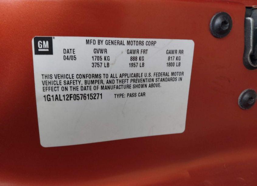 Photo 9 of 2005 Chevrolet Cobalt LS (VIN 1G1AL12F057615271)