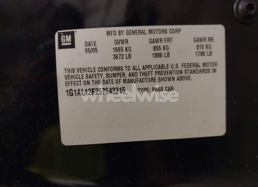 Photo 9 of 2005 Chevrolet Cobalt LS (VIN 1G1AL12F257643315)