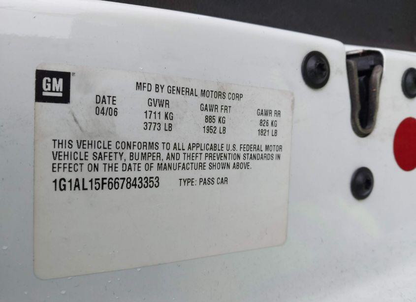 Photo 9 of 2006 Chevrolet Cobalt LT (VIN 1G1AL15F667843353)