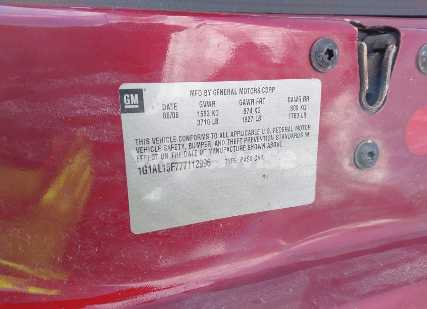 Photo 9 of 2007 Chevrolet Cobalt LT (VIN 1G1AL15F777112996)