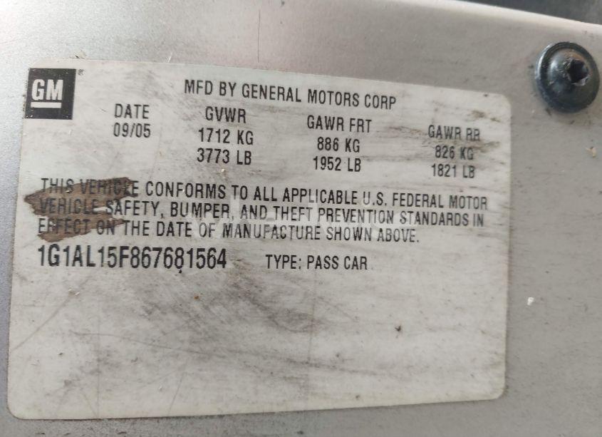 Photo 9 of 2006 Chevrolet Cobalt LT (VIN 1G1AL15F867681564)