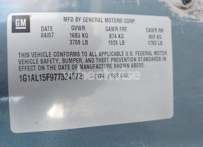 Photo 9 of 2007 Chevrolet Cobalt LT (VIN 1G1AL15F977324072)