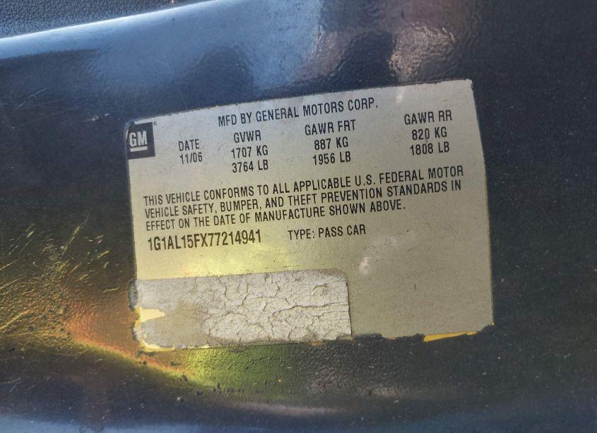 Photo 9 of 2007 Chevrolet Cobalt LT (VIN 1G1AL15FX77214941)