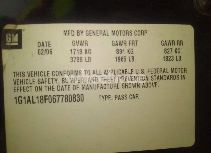 Photo 9 of 2006 Chevrolet Cobalt LT (VIN 1G1AL18F067780830)