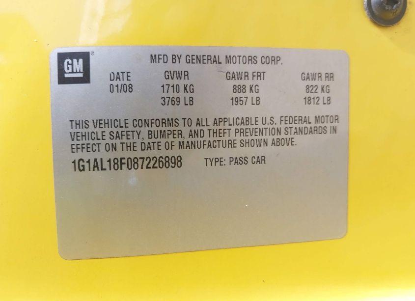 Photo 9 of 2008 Chevrolet Cobalt LT (VIN 1G1AL18F087226898)