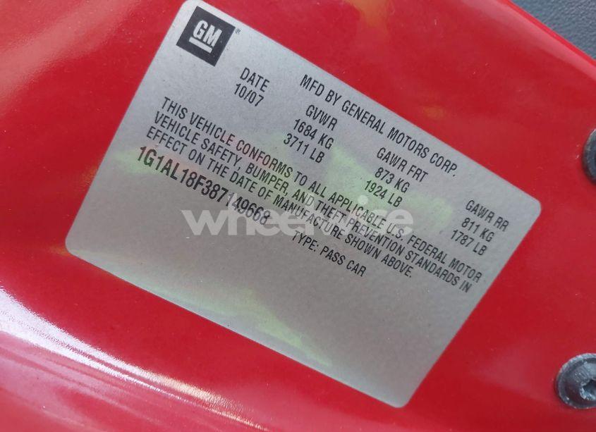 Photo 9 of 2008 Chevrolet Cobalt LT (VIN 1G1AL18F387149668)