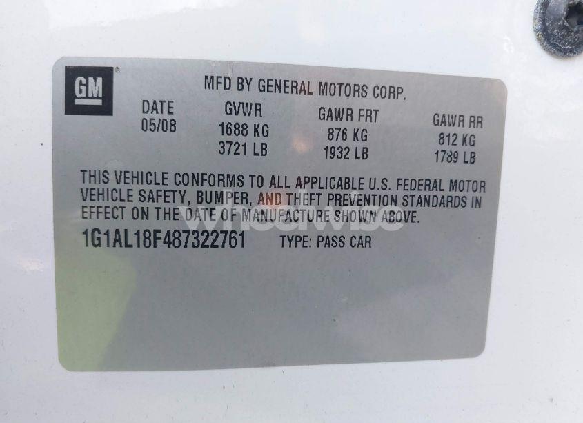 Photo 9 of 2008 Chevrolet Cobalt LT (VIN 1G1AL18F487322761)