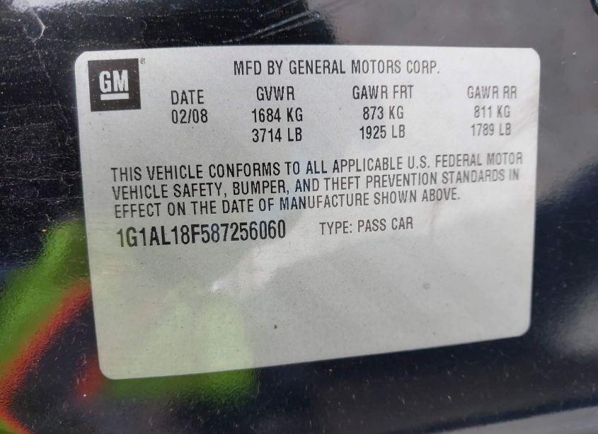 Photo 9 of 2008 Chevrolet Cobalt LT (VIN 1G1AL18F587256060)