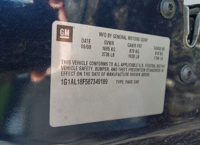 Photo 9 of 2008 Chevrolet Cobalt LT (VIN 1G1AL18F587349189)