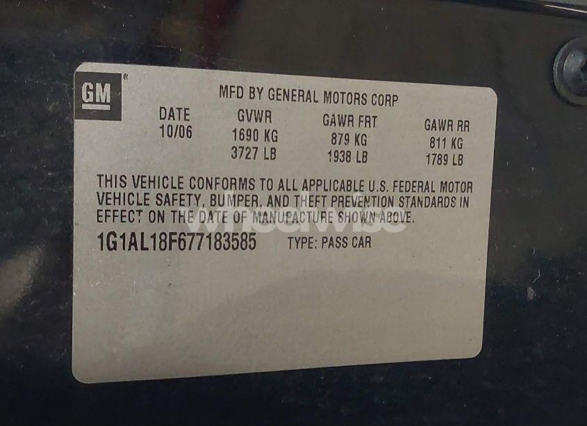 Photo 9 of 2007 Chevrolet Cobalt LT (VIN 1G1AL18F677183585)