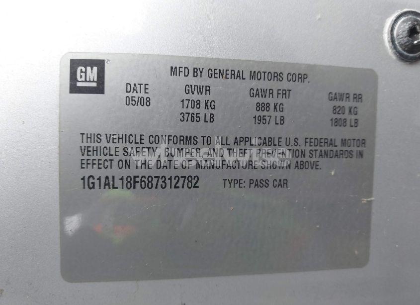 Photo 9 of 2008 Chevrolet Cobalt LT (VIN 1G1AL18F687312782)