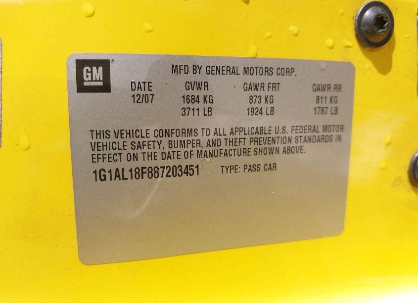 Photo 9 of 2008 Chevrolet Cobalt LT (VIN 1G1AL18F887203451)