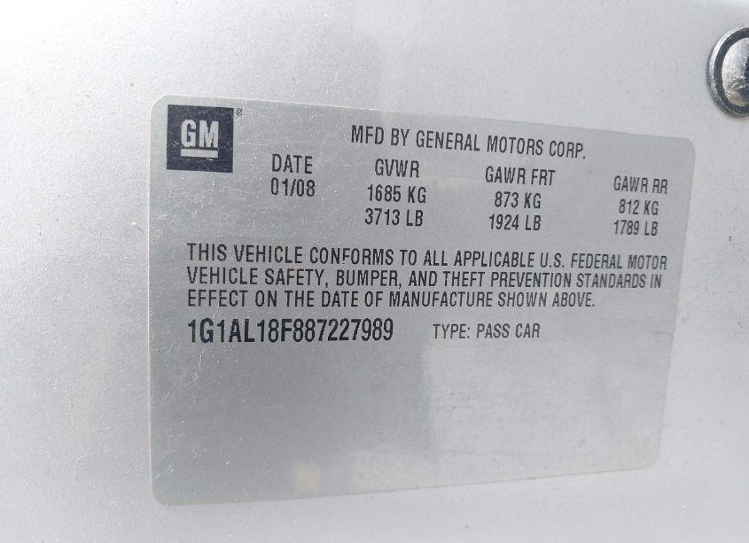 Photo 9 of 2008 Chevrolet Cobalt LT (VIN 1G1AL18F887227989)