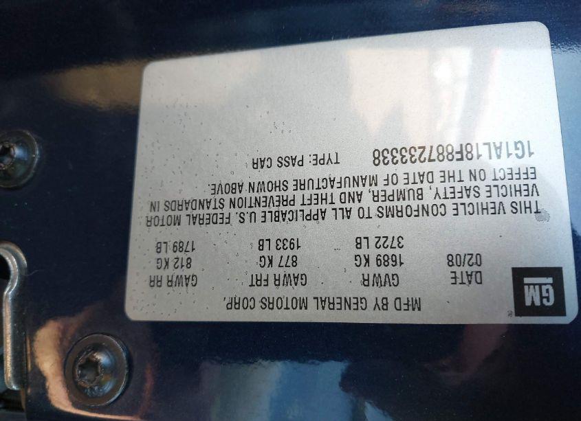 Photo 9 of 2008 Chevrolet Cobalt LT (VIN 1G1AL18F887233338)
