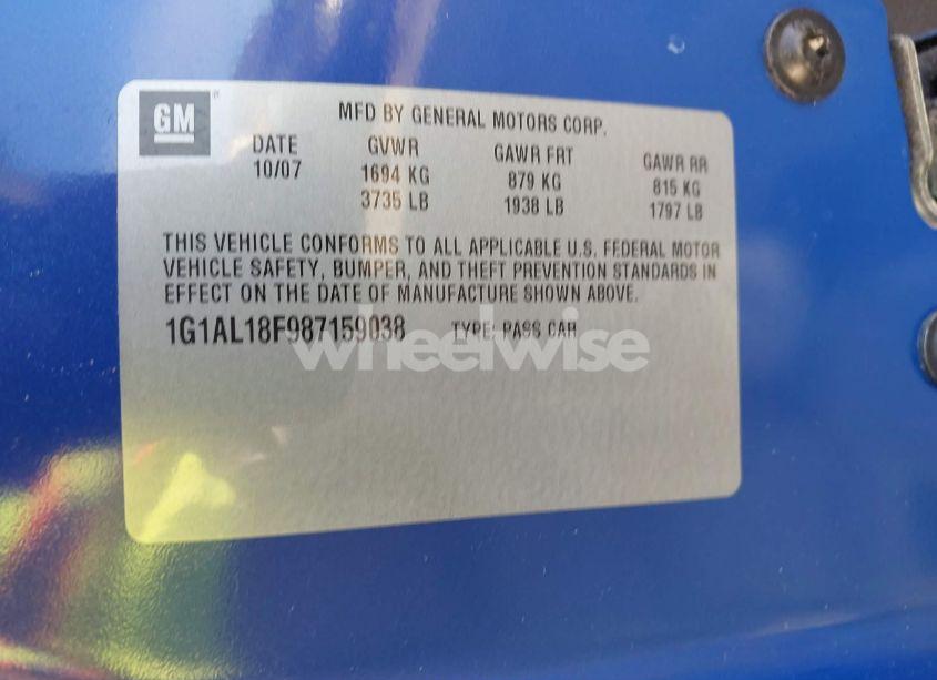 Photo 9 of 2008 Chevrolet Cobalt LT (VIN 1G1AL18F987159038)