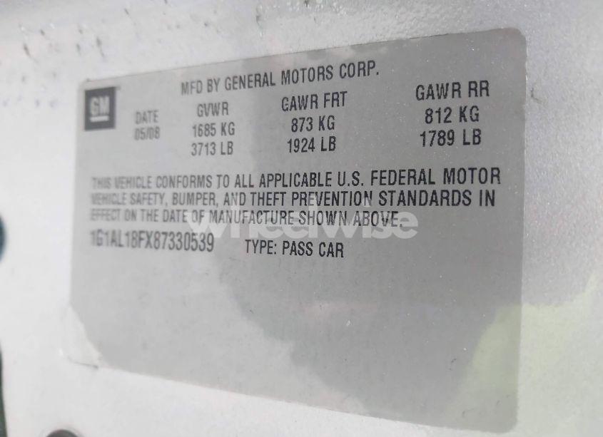 Photo 9 of 2008 Chevrolet Cobalt LT (VIN 1G1AL18FX87330539)