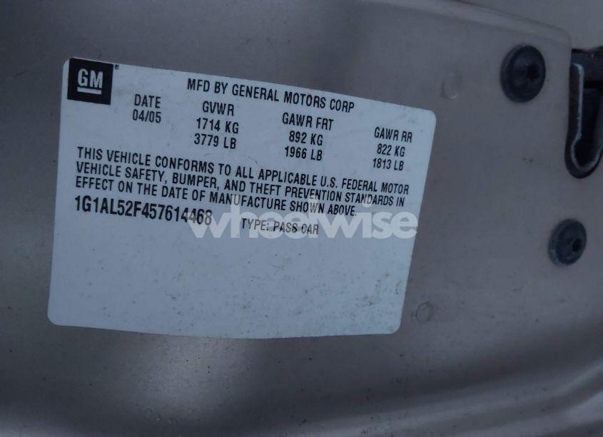 Photo 9 of 2005 Chevrolet Cobalt LS (VIN 1G1AL52F457614468)