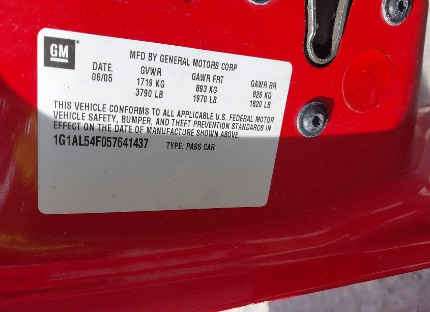 Photo 9 of 2005 Chevrolet Cobalt LS (VIN 1G1AL54F057641437)